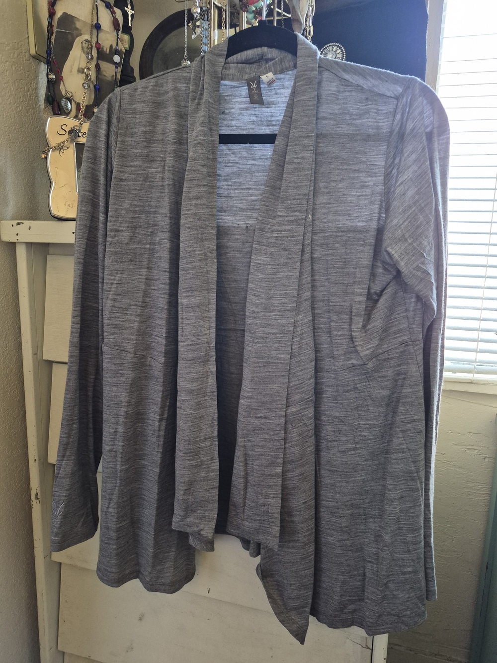 Ibex 100% Merino Wool Lightweight Gray Open Front Cardigan